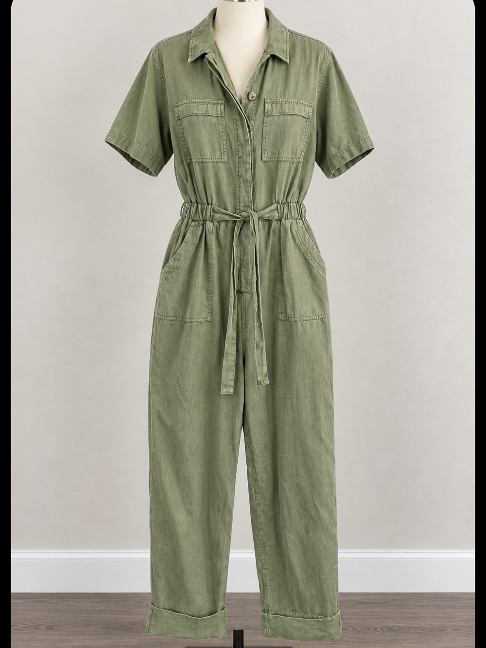 Universal Thread Olive Utility Tie-Waist Short-Sleeve Jumpsuit